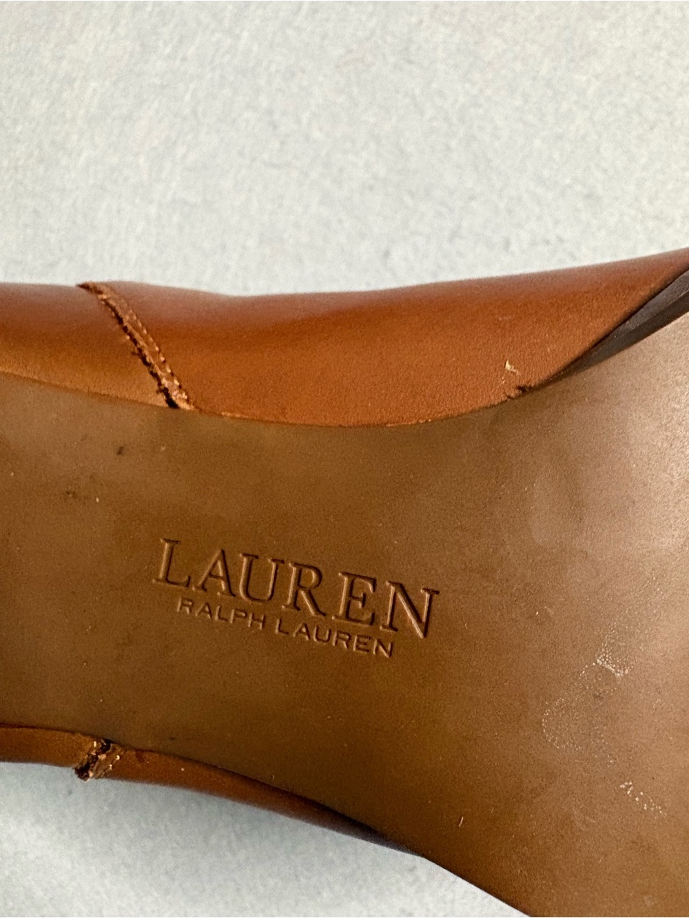 Lauren Ralph Lauren Mylah Tumbled Leather Block Heel Bootie Deep Saddle Tan 9.5 - Picture 7 of 8